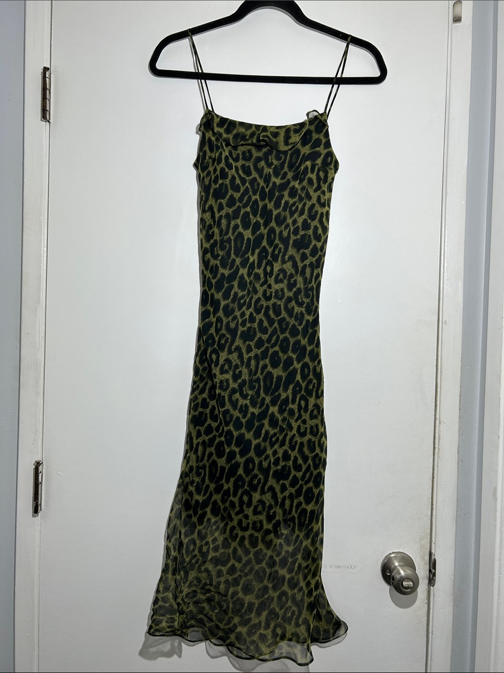 Vintage Forever 21 Y2K Green Leopard Slip Dress with Spaghetti Straps S